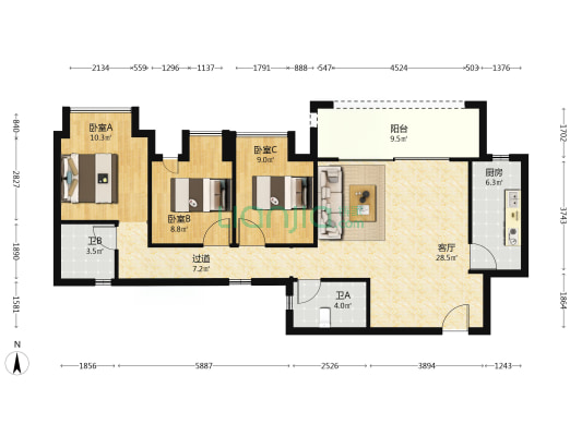 首创禧瑞礼璟宸(3期) 3室1厅2卫 99平方