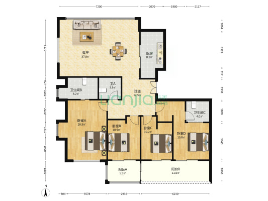 四季悦湖花园 4室1厅3卫 188平方