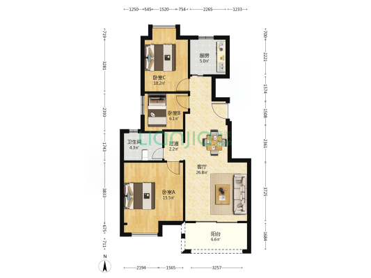 雅居乐富春聆湖雅苑 3室1厅1卫 97平方