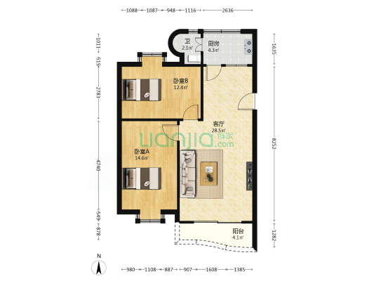 华美花园 2室1厅1卫 75平方