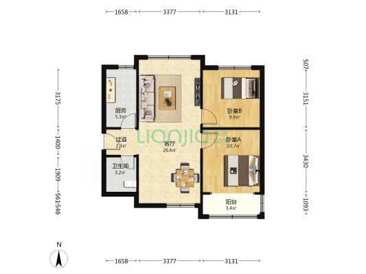 东方尚都 2室1厅1卫 89平方