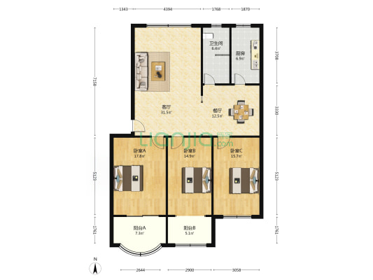 桐柏南路6号院 3室2厅1卫 103平方