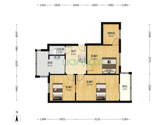 兴华南街2号 3室1厅1卫 76平方