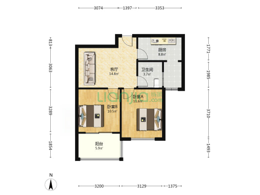 兴议家园南区 2室1厅1卫 72平方