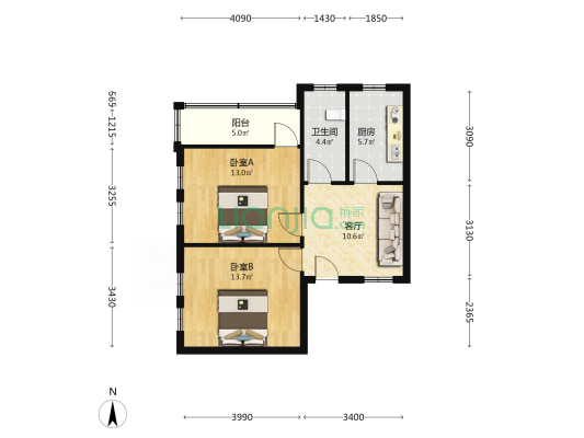 文化路5号 2室1厅1卫 65平方