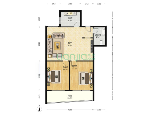 城市生活家北区 2室1厅1卫 113平方