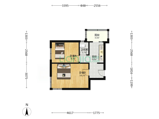 北山大楼 2室0厅1卫 45平方