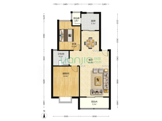 龙洋大花园 1室1厅1卫 86平方