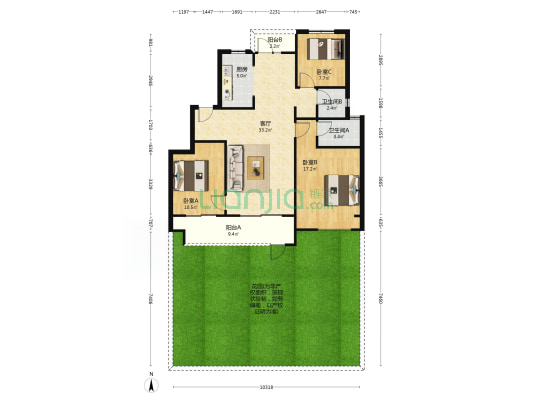正弘悦城 3室1厅2卫 111平方