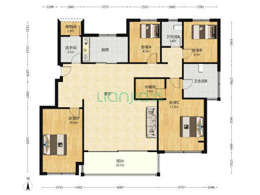 狮子山澜院 4室1厅3卫 167平方