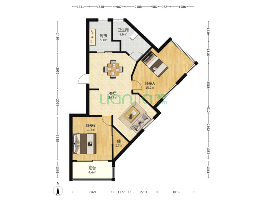 锦都世家 2室1厅1卫 89平方