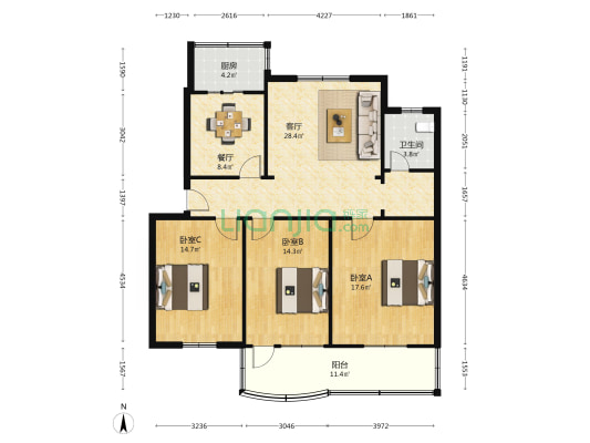 松新小区 3室2厅1卫 117平方