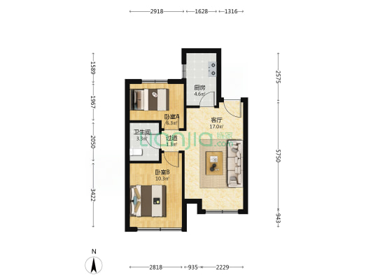中交春风海上 2室1厅1卫 67平方