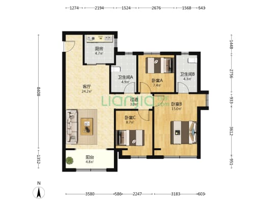 中冶德贤公馆 3室1厅2卫 109平方