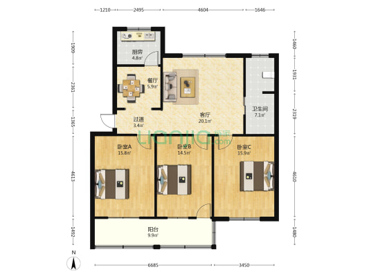 城市信用社家属楼 3室2厅1卫 119平方