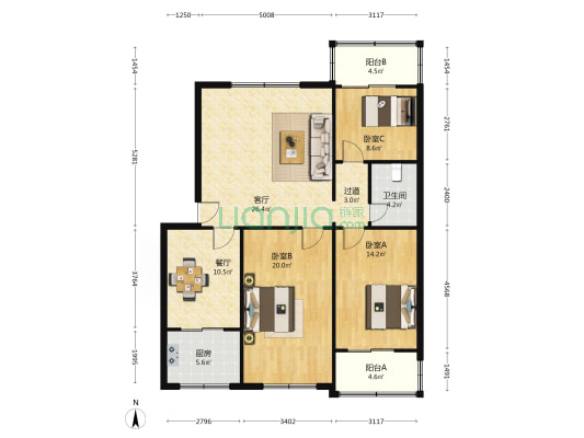 太平洋小区 3室2厅1卫 126平方