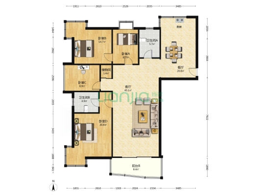 家景园 4室2厅2卫 168平方
