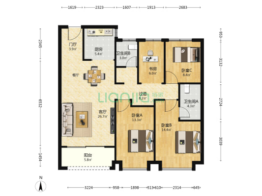 中国铁建西派城天华 4室1厅2卫 126平方