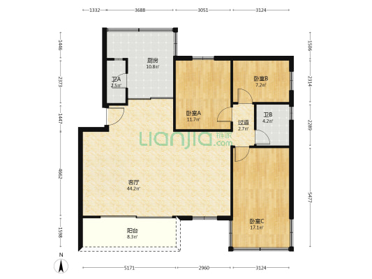 富康苑商住楼 3室1厅2卫 110平方