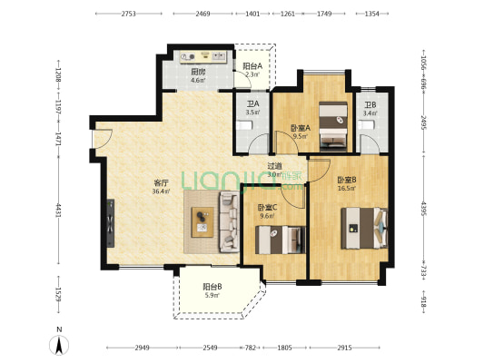 恒晖星河雅居 3室1厅2卫 113平方