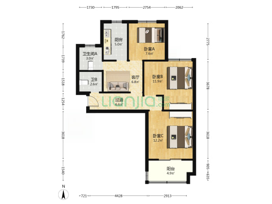 长吴公寓一区 3室1厅2卫 80平方
