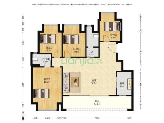 铁建丨建发云著 4室1厅2卫 127平方