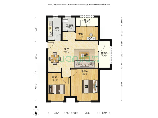 中联云裳 3室1厅1卫 89平方