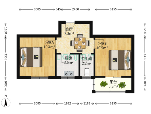 工农路32号院 2室1厅1卫 47平方