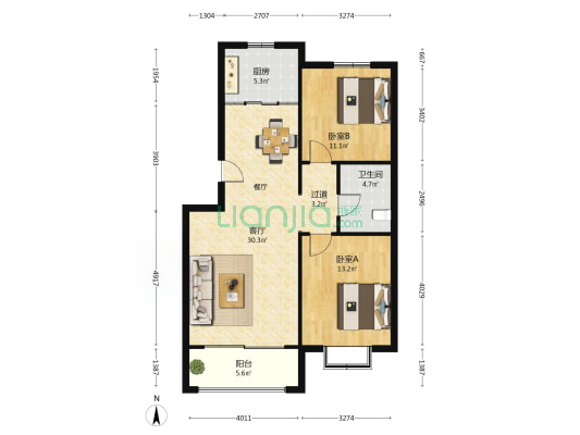 幸福家园 2室1厅1卫 89平方