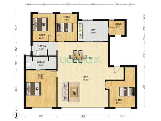保利璞岸 4室1厅2卫 160平方