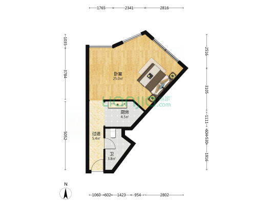 宏奕广场 1室0厅1卫 58平方
