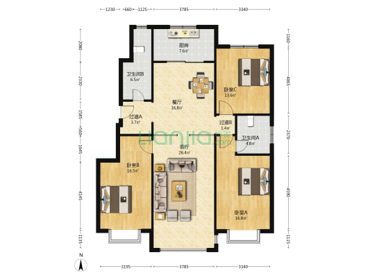 兴利园 3室2厅2卫 145平方