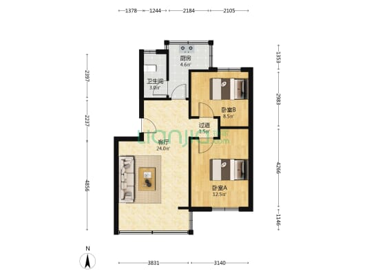 燃气小区 2室1厅1卫 62平方