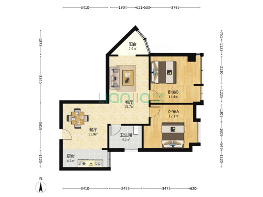 新西部医药交易大厦 2室2厅1卫 89平方