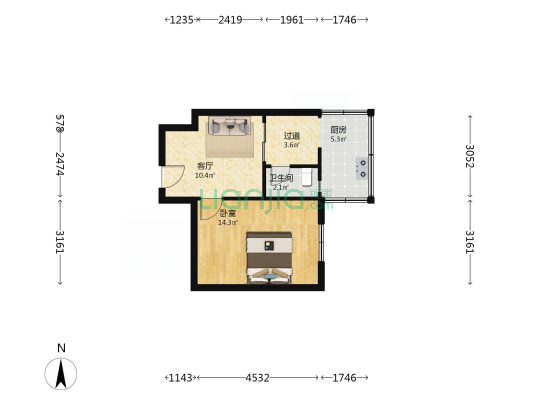 十四中家属院 1室1厅1卫 41平方