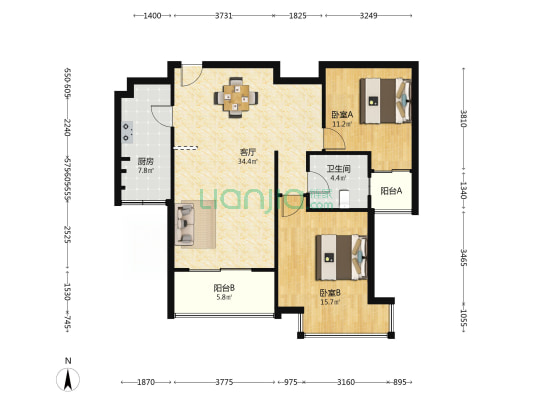 天鸿国际花园 2室1厅1卫 100平方