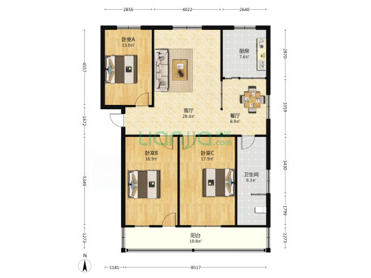 张东小区三巷 3室2厅1卫 135平方