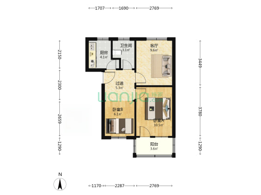 滨河路59号院 2室1厅1卫 45平方