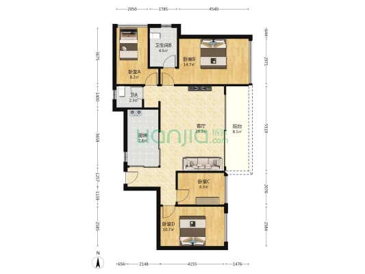 颐城瑧湾悦家园 4室1厅2卫 115平方