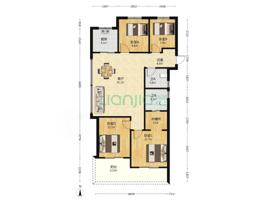 湖悦岚湾 4室1厅2卫 124平方
