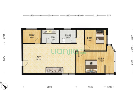 兴远大厦 3室1厅1卫 106平方