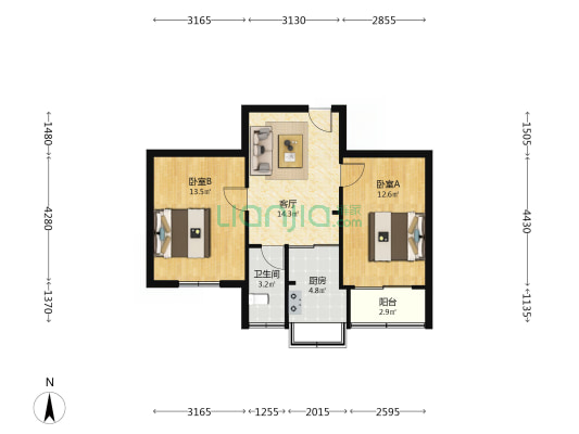 监狱管理局家属院(习武园) 2室1厅1卫 57平方