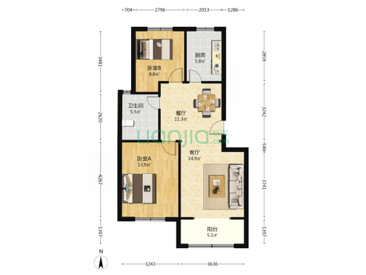 崔家沟社区 2室2厅1卫 83平方
