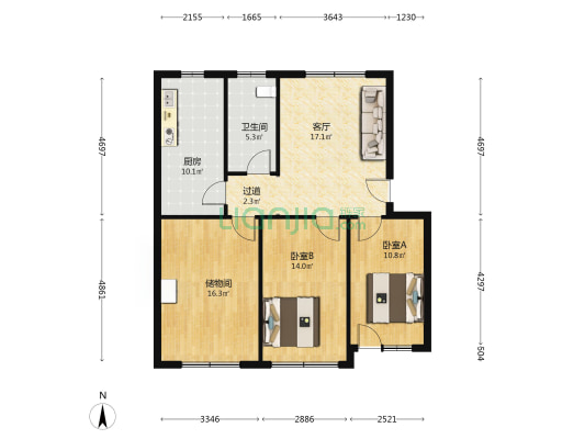 畜牧宿舍 2室1厅1卫 95平方