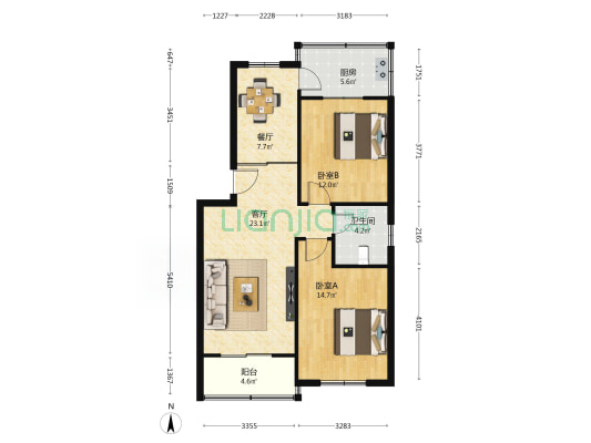 佳园小区 2室2厅1卫 89平方