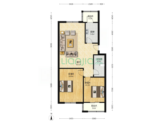 宁福花园 2室1厅1卫 96平方