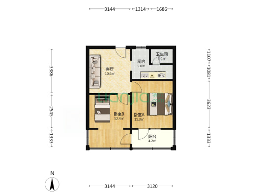 建新东路141号 2室1厅1卫 54平方