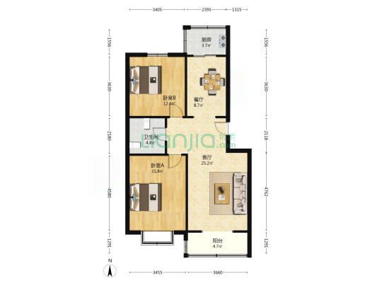 东方裕景 2室2厅1卫 98平方