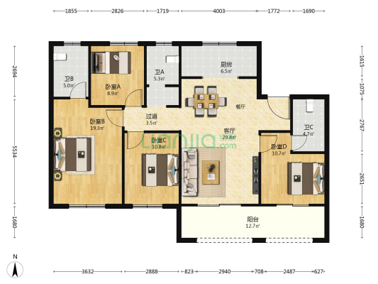 蓝光长岛国际社区北区 4室1厅3卫 141平方