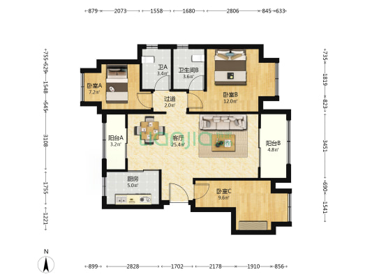 御临府四期珑园 3室1厅2卫 99平方
